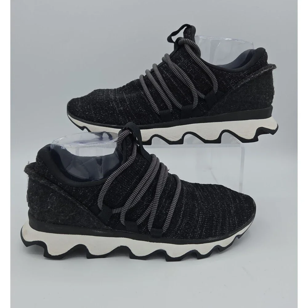 SOREL Kinetic Lace Sneakers Womens 7.5 Black Heather Knit Walking Shoes NL3227